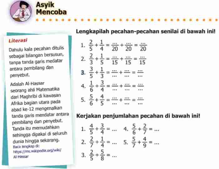 soal penjumlahan pecahan kelas 4 terbaru