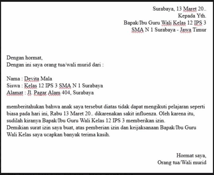 surat izin sakit dalam bahasa inggris terbaru