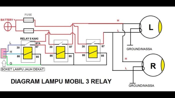 lampu kepala rangkaian cara saklar kombinasi hidupkan arus penerangan salah listrik maka