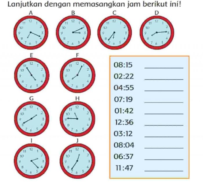 Lanjutkan dengan memasangkan jam berikut ini