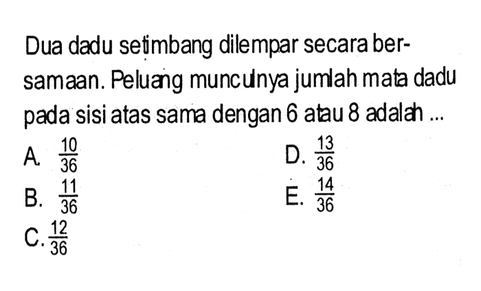 dua dadu dilempar bersamaan