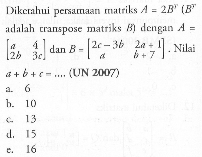 diketahui matriks a dan b terbaru