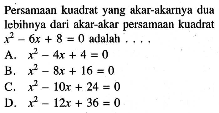 Persamaan kuadrat yang akar akarnya adalah