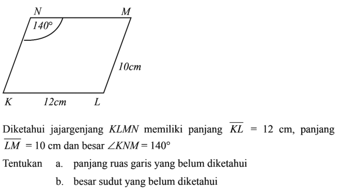 diketahui jajargenjang klmn mempunyai