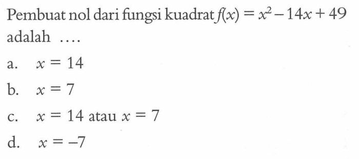 Pembuat nol fungsi kuadrat y x2 2x 3 adalah