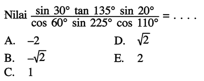 sin 100 sin 20 cos 250 cos 190