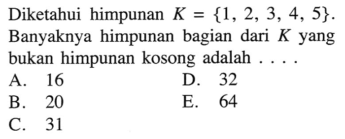 banyaknya himpunan bagian dari k terbaru