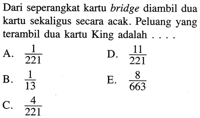 soal peluang kartu bridge