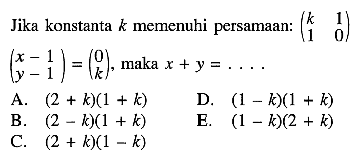 jika konstanta k memenuhi persamaan