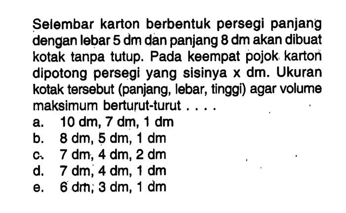 adit memiliki selembar karton dengan luas