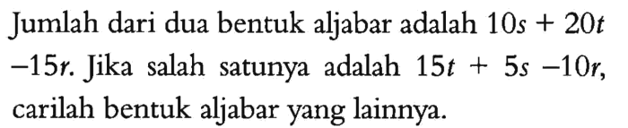 jumlah 6x 5y 2z dan 8x 6y 9z adalah