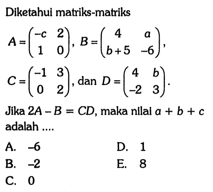 matriks kali nilai diketahui