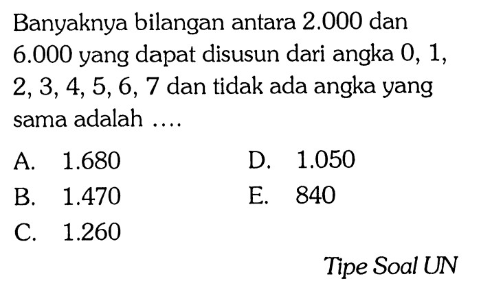 banyaknya bilangan antara 2000 dan 6000