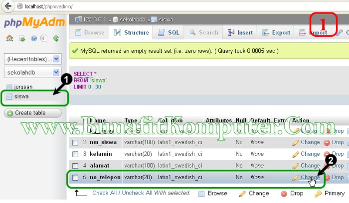 tabel mysql kolom merubah