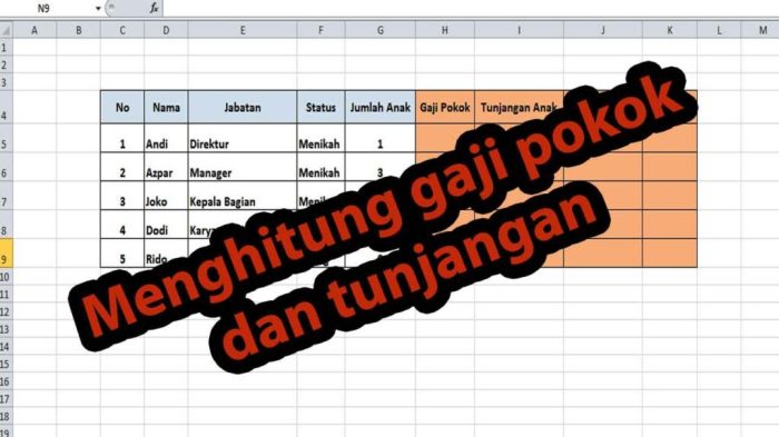 rumus excel gaji pokok dan tunjangan