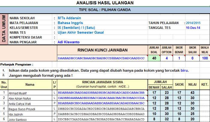 soal excel pilihan ganda