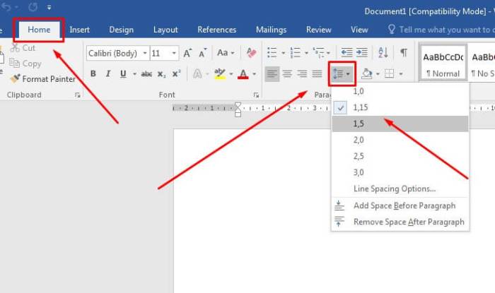 Ikon line spacing digunakan untuk mengatur