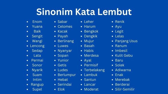 sinonim dari kata lembut