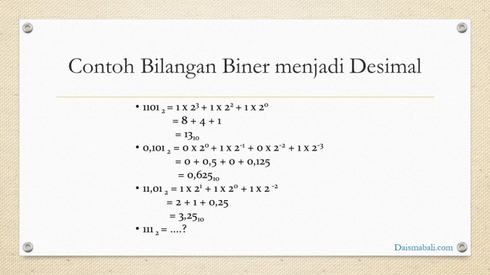 biner desimal bilangan konversi nilai maka 1011