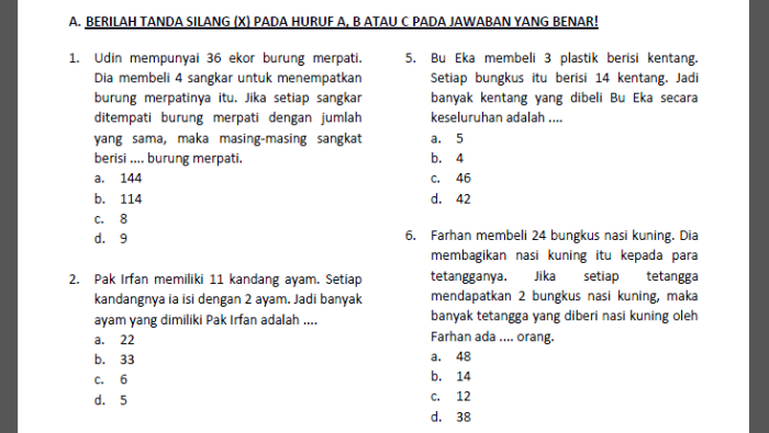 contoh soal cerita pembagian