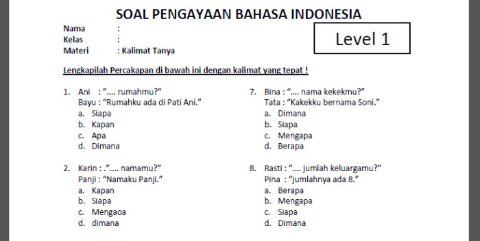 contoh soal kalimat tanya