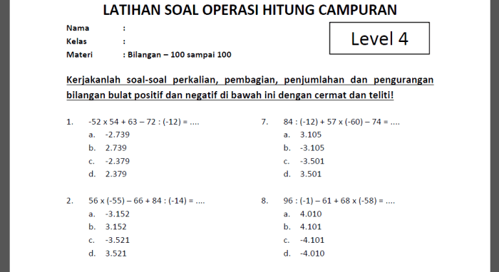 soal soal bilangan bulat kelas 7 terbaru