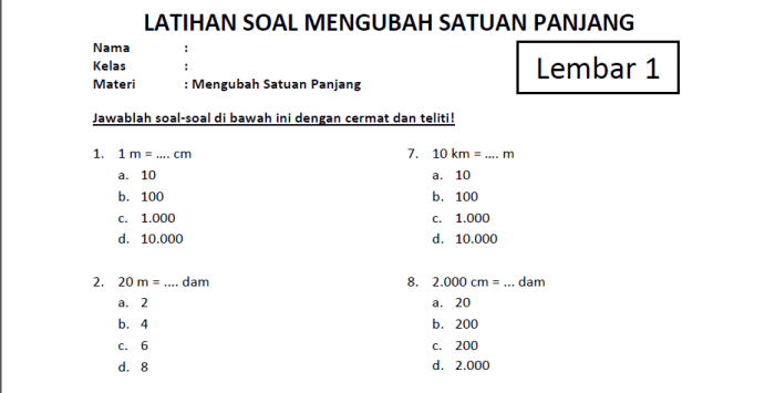 soal matematika kelas 2 satuan panjang