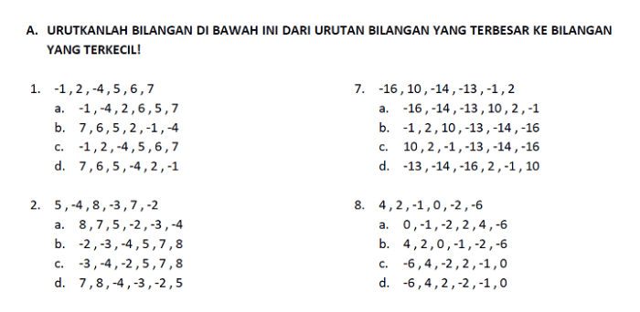 contoh soal membandingkan bilangan bulat