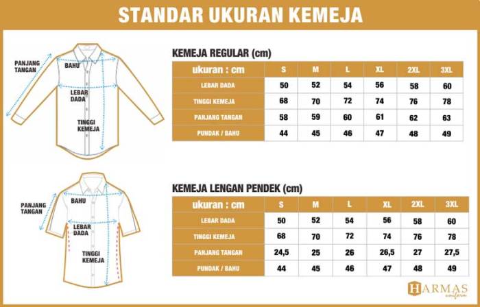 ukuran kemeja lengan panjang