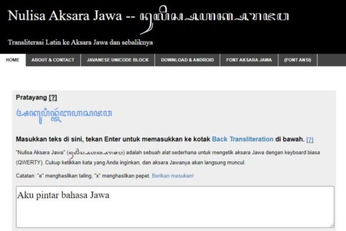 transliterasi latin ke jawa