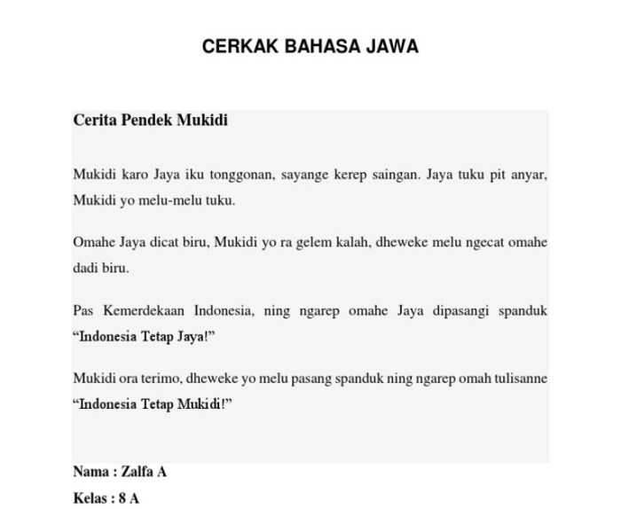 cerita cerkak bahasa jawa singkat terbaru