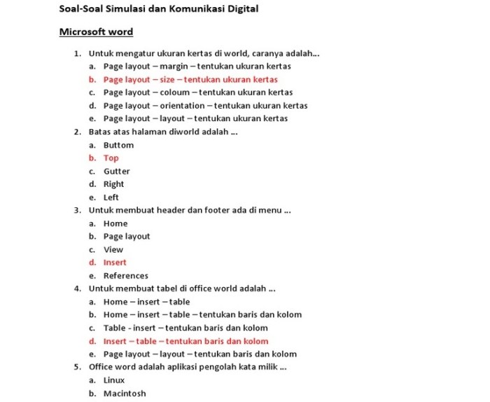 soal microsoft word essay