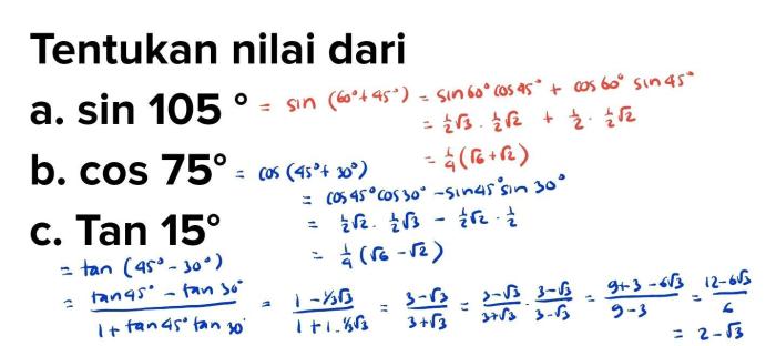 nilai dari sin 105 sin 15