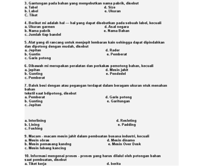 contoh soal menjahit dan jawabannya terbaru