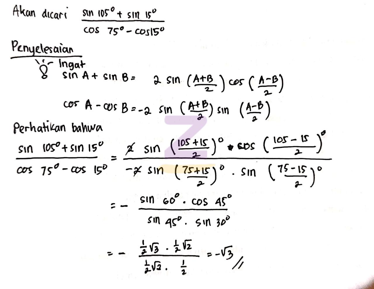 sin 75 sin 15 cos 105 cos 15