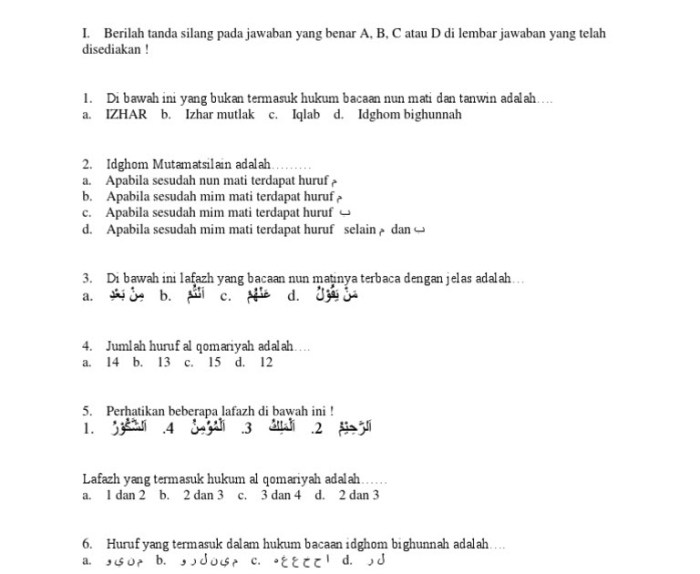 contoh soal tajwid dan jawabannya terbaru