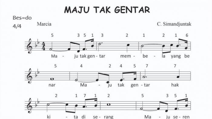 maju gentar lagu lirik partitur angka pencipta