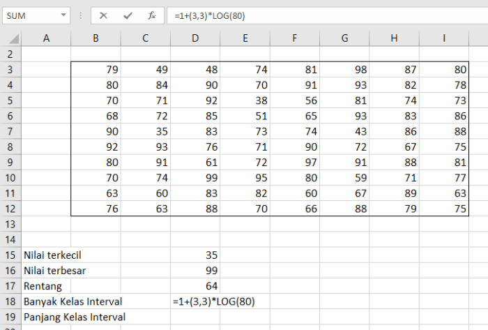 rumus mencari interval kelas