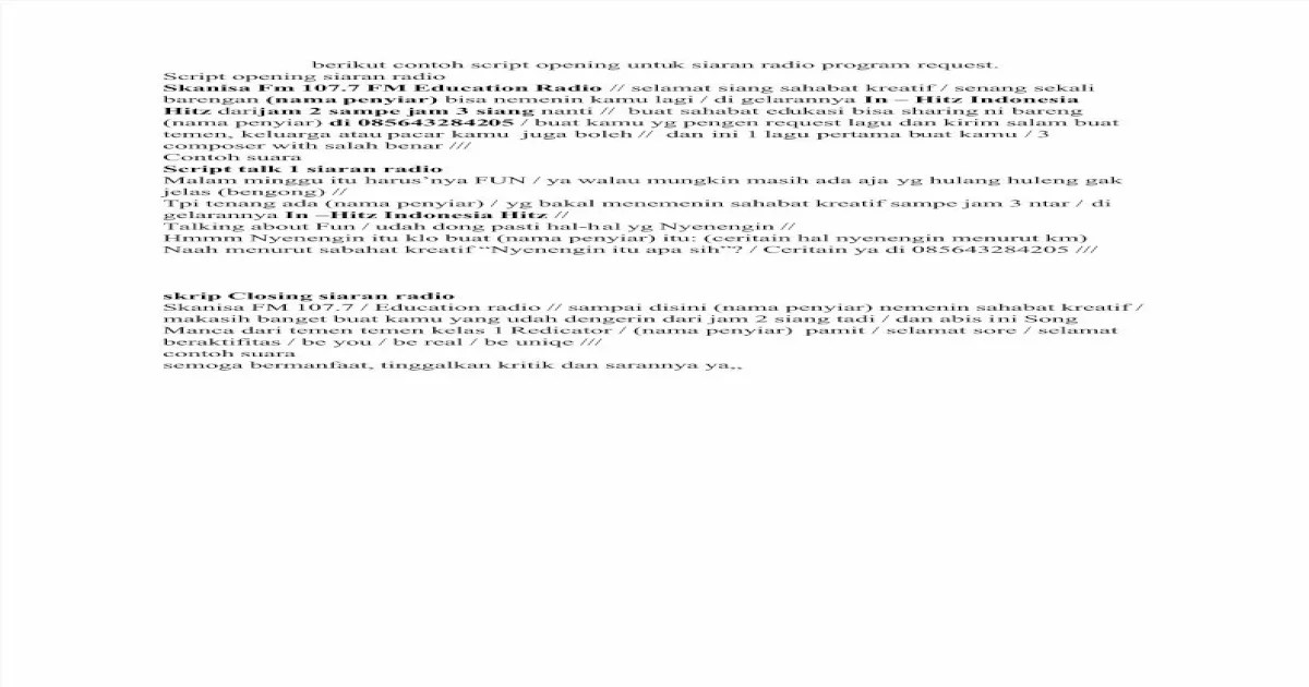 contoh script siaran radio terbaru