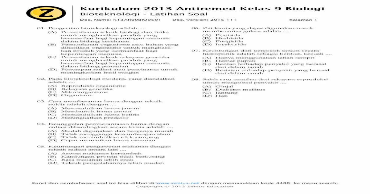 latihan soal bioteknologi kelas 9