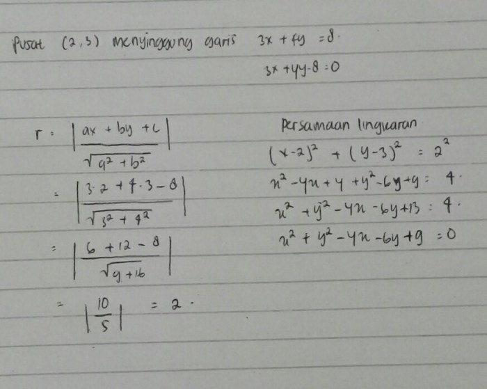 persamaan lingkaran menyinggung garis