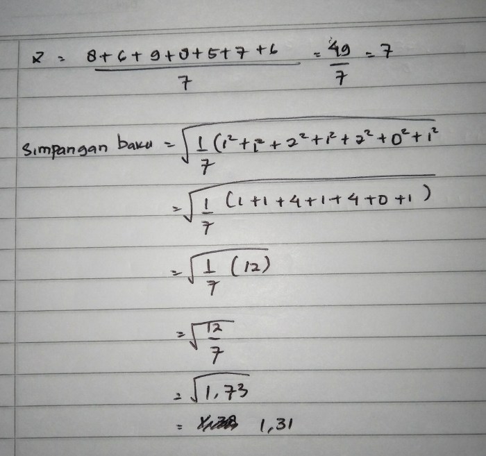 Simpangan baku dari data 6 7 4 5 3 adalah