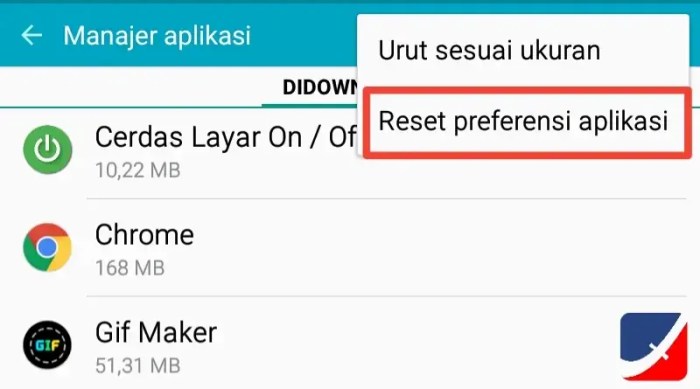 reset preferensi aplikasi adalah terbaru