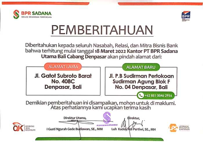 contoh pengumuman pindah toko terbaru