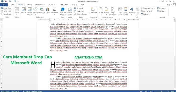 fungsi drop cap pada microsoft word terbaru