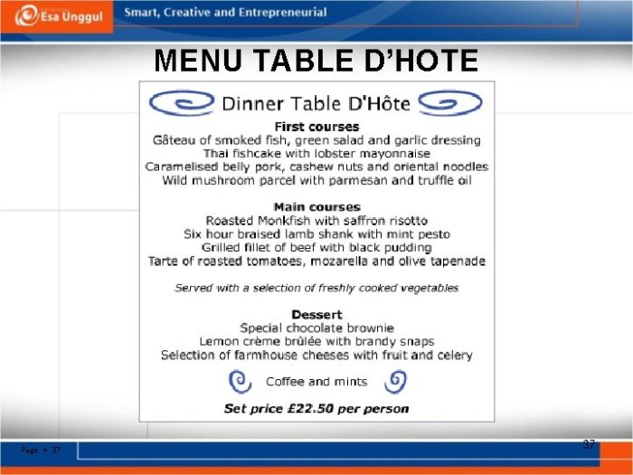 contoh menu ala carte dan table d hote