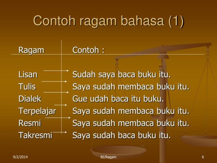 contoh kalimat ragam bahasa