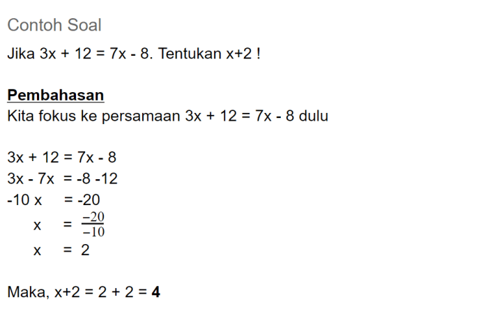 Latihan soal persamaan linear satu variabel