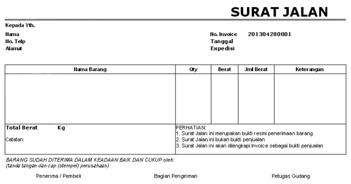 surat jalan bahasa inggris