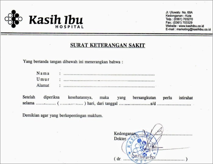 contoh surat keterangan dokter sakit